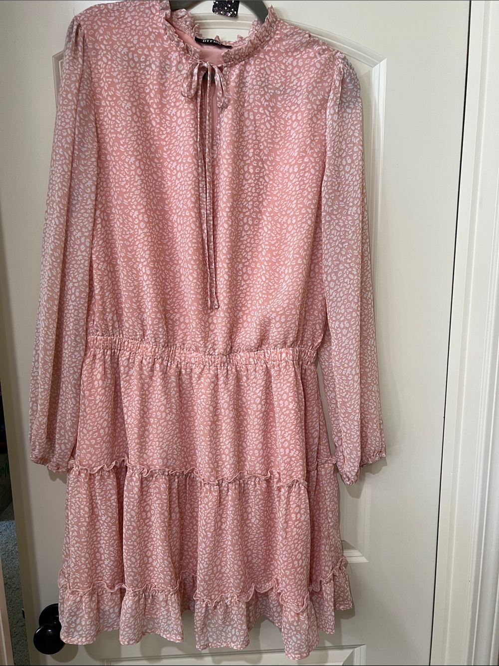 Women's Long Sleeve Ruffle Tiered Dress - Pink